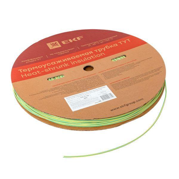 Трубка термоусадочная ТУТ нг 2/1 желт./зел. (уп.200м) EKF tut-2-yg