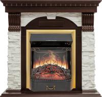 Royal Flame Каминокомплект Dublin угловой - Темный дуб / Сланец белый с очагом Majestic FX Brass