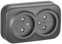 Розетка 2-м ОП GLORY РСш22-2-ХСм 10А без заземл. защ. шторки сталь матов. IEK ERH23-K46M-10