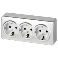 Розетка 3-м ОП Эксперт 11-2208-03 16А IP20 250В 3х2P+E Schuko с заземл. алюм. Эра Б0063010
