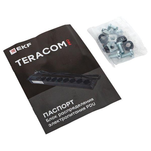 Блок PDU TERACOM PRO 19дюйм 1U 10А 250В 7-м Schuko с выкл. без шнура питания вх. разъем C14 алюм. черн. EKF TRP-HPD-LS-10A-7SH-C14