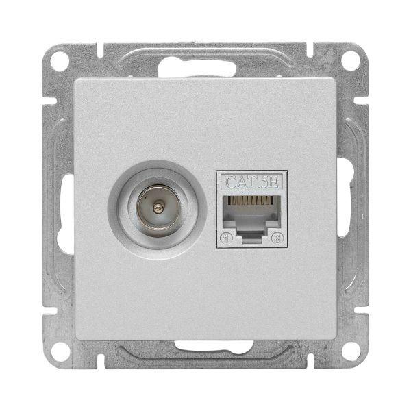 Розетка телевизионная + компьютерная СП Эпика TV + RJ45 кат.5 механизм алюм. EKF UP1-SOA-TV+RJ