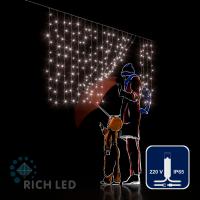 Светодиодный занавес (дождь) Rich LED 2*1 м облегченный, влагозащитный колпачок, белый*, белый провод,