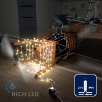 Светодиодная гирлянда Rich LED 10 м, 100 LED, 24 В, соединяемая, белая теплая, белый резиновый провод,