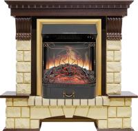 Royal Flame Каминокомплект Pierre Luxe - Темный дуб / Шампань с очагом Majestic FX Brass