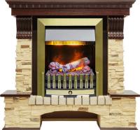 Dimplex Каминокомплект Pierre Luxe угловой - Темный дуб / Сланец (Высота 1005мм) с очагом Danville Antique Brass FB2