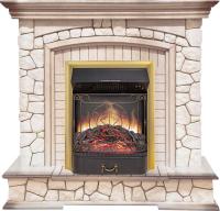 Royal Flame Каминокомплект Preston - Белый/Слоновая кость с патиной с очагом Majestic FX M Brass