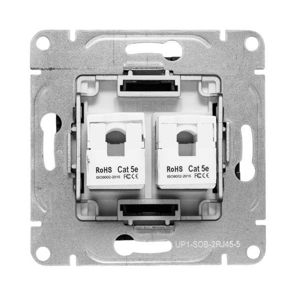 Розетка компьютерная 2-м СП Эпика RJ45 кат.5 механизм черн. EKF UP1-SOB-2RJ45-5