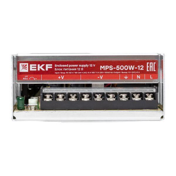 Блок питания на монтажную панель 500Вт Uвх 220В AC m Uвых 12В DC постоянного тока EKF MPS-500W-12