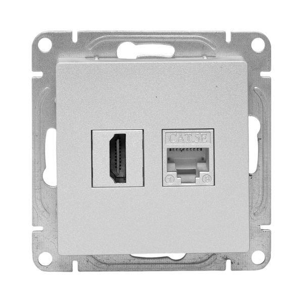 Розетка СП Эпика HDMI + RJ45 кат.5 механизм алюм. EKF UP1-SOA-HDMI+RJ45