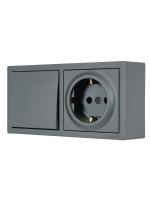 Блок ОП LETO (1-кл. выключатель + 1-м розетка с заземл.) горизонт. графит LEZARD 752-3400-170BAP