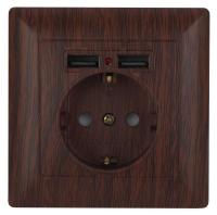 Розетка 1-м СП Solo 4-410-10 P+E Schuko 16А 250В + 2хUSB IP20 с заземл. защ. шторки венге Intro Б0053719