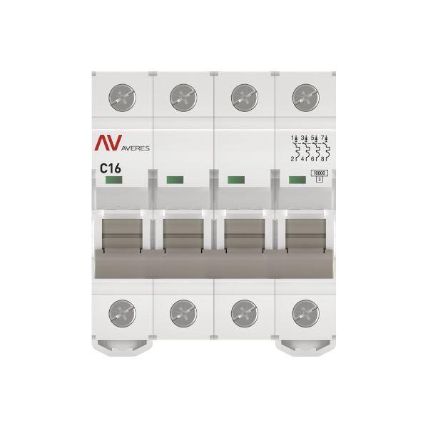 Выключатель автоматический модульный 4п C 16А 10кА AV-10 AVERES EKF mcb10-4-16C-av