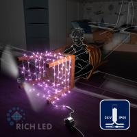 Светодиодная гирлянда Rich LED 10 м, 100 LED, 24В, соединяемая, влагозащитный колпачок, фиолетовая, белый провод,