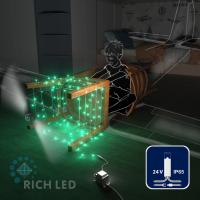 Светодиодная гирлянда Rich LED 10 м, 100 LED, 24В, соединяемая, влагозащитный колпачок, зеленая, прозрачный провод,