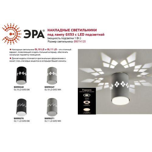 Светильник OL10 LD GX53 WH настенно-потолочный спот бел. подсветка 1 W ЭРА Б0050269