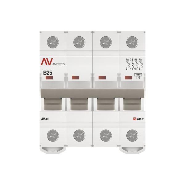 Выключатель автоматический модульный 4п B 25А 10кА AV-10 AVERES EKF mcb10-4-25B-av