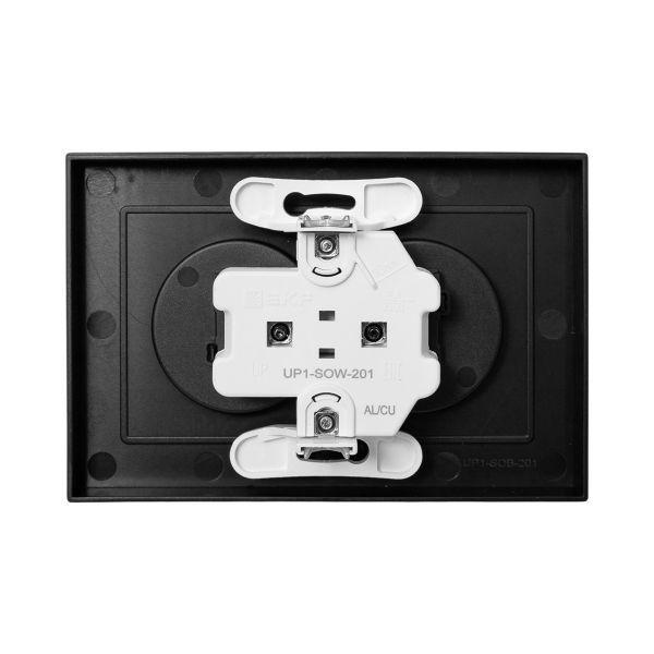 Розетка 2-м СП Эпика 16А без заземл. защ. шторки с рамкой механизм черн. EKF UP1-SOB-201