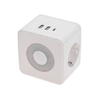 Двойник электрический Куб 16А с/з + 2хUSB-A 2,4А + USB Type-C 3А с ночной подсветкой, белый REXANT