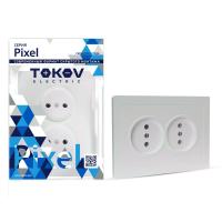 Розетка 2-м СП Pixel 16А IP20 без заземл. в сборе перламутр. TOKOV ELECTRIC TKE-PX-R2F-C04