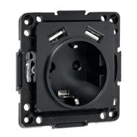 Розетка 1-м СП Стокгольм 16А USB 2A с заземл. защ. шторки винтов. клеммы механизм черн. EKF EZR16-2USB-typeA