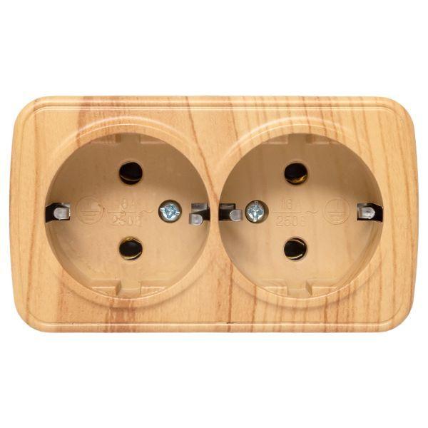 Розетка 2-м ОП Минск 16А IP20 с заземл. свет. дерево EKF EGR16-128-30