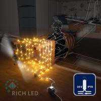 Светодиодная гирлянда Rich LED 10 м, 100 LED, 24В, соединяемая, влагозащитный колпачок, желтая, белый провод,