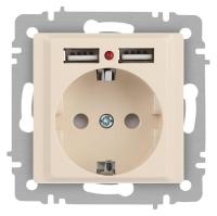 Розетка 1-м СП Accent 6-410-02 16А IP20 250В P+E Schuko + 2хUSB защ. шторки сл. кость Intro Б0063692