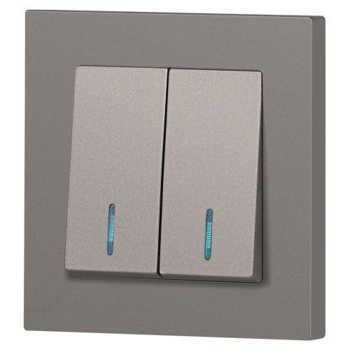 Выключатель 2-кл. СП Accent 6-105-09 10А IP20 250В с подсветкой AL/CU титан Intro Б0063525