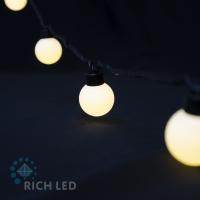 Светодиодная гирлянда большие шарики Rich LED 5 м, 20 шариков, 220 В, соединяемая, теплая белая, черный провод,