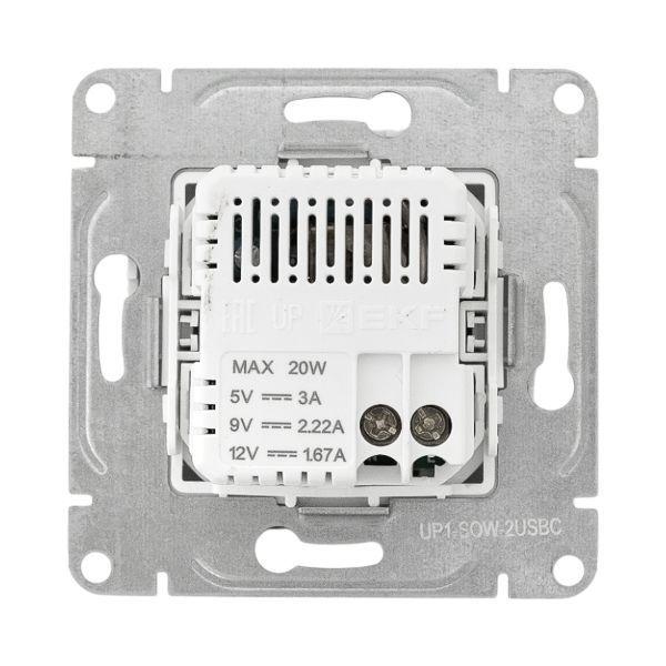 Розетка 2-м СП Эпика USB-C механизм бел. EKF UP1-SOW-2USBC
