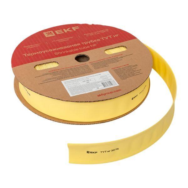 Трубка термоусадочная ТУТ нг 30/15 желт. (уп.50м) EKF tut-30-y