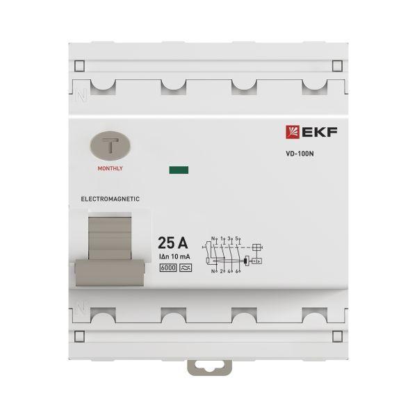 Выключатель дифференциального тока 4п 25А 10мА тип A 6кА ВД-100N электромех. PROxima EKF E1046MA2510