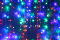 Светодиодный занавес Rich LED 2*1.5 м облегченный, мульти, полностью мерцающий, прозрачный провод,