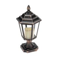 Декоративный фонарь на подставке со свечкой, бронзовый корпус, размер 14,5х17х31см, цвет теплый белый