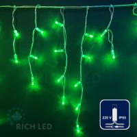 Светодиодная бахрома Rich LED, 3*0.5 м, влагозащитный колпачок, зеленая, прозрачный провод,