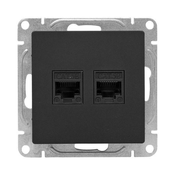 Розетка компьютерная 2-м СП Эпика RJ45 кат.5 механизм черн. EKF UP1-SOB-2RJ45-5