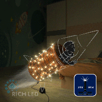 Светодиодная гирлянда Rich LED 10 м, 100 LED, 24 В, соединяемая, теплая белая, мерцающая, черный провод,