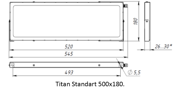 Titan Standart 500x180x30 50Вт 5000К IP66 Прозрачное закаленное стекло