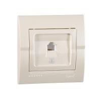 Розетка телефонная 1-м СП Deriy RJ11 16А IP20 евро стандарт жемчуж./бел. метал. LEZARD 702-3030-137