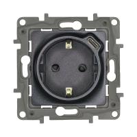 Розетка USB C Etika 16А 250В 1500мА 7.5Вт с заземл. защ. шторки безвинт. зажимы антрацит IEK 672688