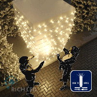 Светодиодная гирлянда Rich LED 10 м, 100 LED, 220 В, соединяемая, влагозащитный колпачок, теплая белая, мерцающая, белый провод,