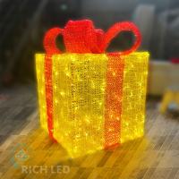 Светодиодный подарок 70 см, золотой, красный бант, теплый белый