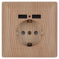 Розетка 1-м СП Solo 4-410-11 P+E Schuko 16А 250В + 2хUSB IP20 с заземл. защ. шторки сосна Intro Б0053720