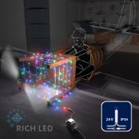 Светодиодная гирлянда Rich LED 10 м, 100 LED, 24 В, соединяемая, мульти, прозрачный провод