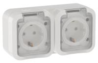 Розетка 2-м ОП TORS 16А IP55 TS322 горизонт. с заземл. с крышкой бел. IEK TS-R26-16-55-G-K01