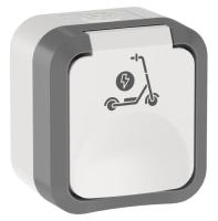 Розетка 1-м ОП TORS 16А IP55 TS321 с заземл. защ. шторки с крышкой с иконкой самокат сер./бел. IEK TS-R110-16-55-K41
