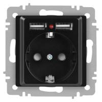 Розетка Accent 6-410-05 P+E Schuko со шторками 16А-250В + 2хUSB IP20 СУ антрацит Intro Б0063698