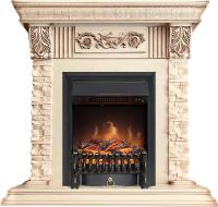 Royal Flame Каминокомплект Luxemburg (каменный) - Сланец/Cлоновая кость с патиной с очагом Fobos FX Black