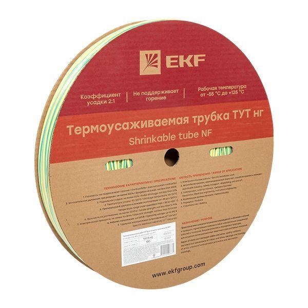 Трубка термоусадочная ТУТ нг 6/3 желт./зел. (уп.100м) EKF tut-6-yg